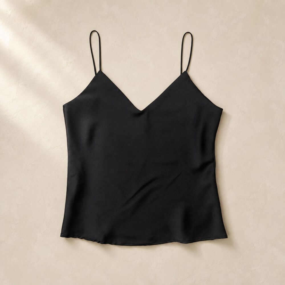 Shinestar Black Satin V-Neck Spaghetti Strap Cami